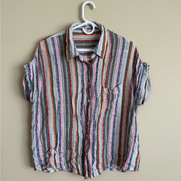 En Créme Tops - En Creme Textured Multicolor Striped Shirt Retro Style Size Large